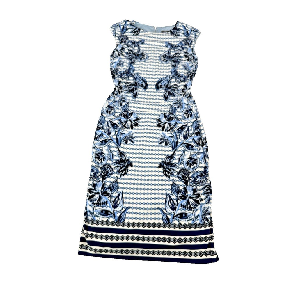 Vince Camuto Women's Dress White Blue Floral Casual Sleeveless Cocktail Size 2